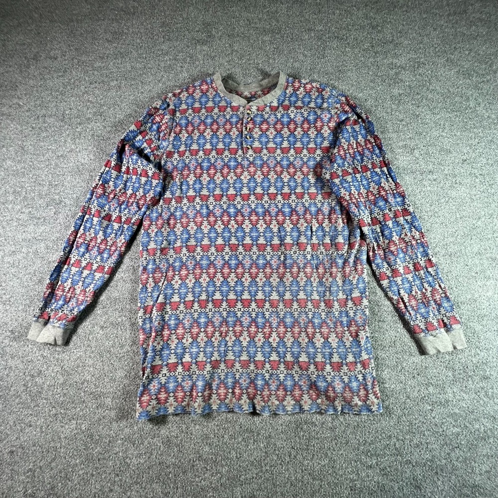 KingSize Henley Shirt Men's 4XL Multicolor Aztec Geometric Waffle Knit Thermal